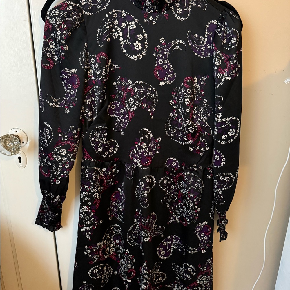 LOFT Black Paisley Long Sleeve Dress